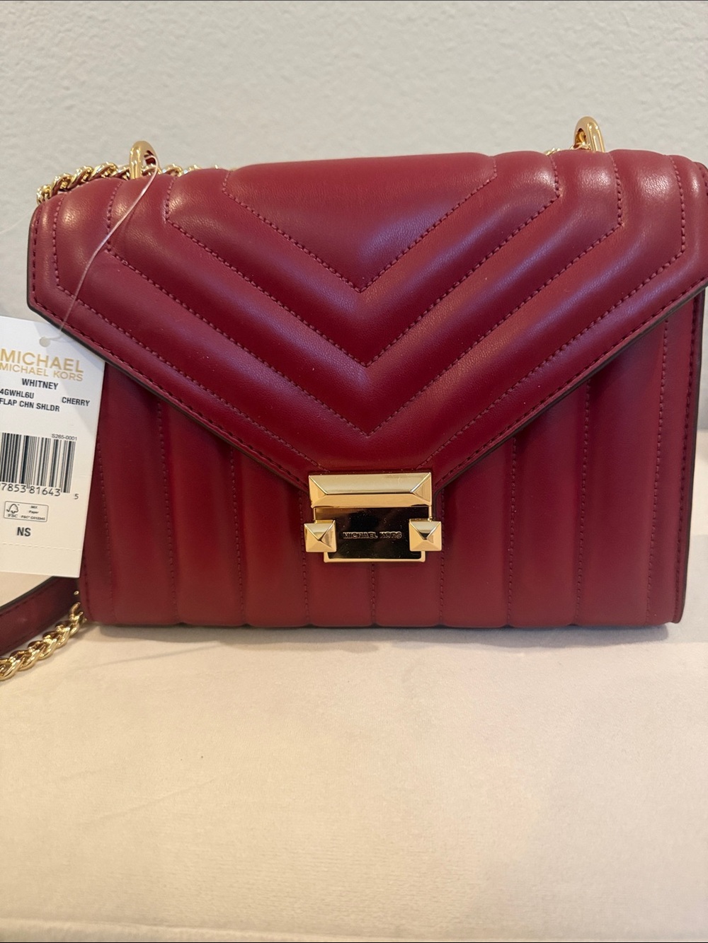 Michael Kors Quilted Crossbody Bag in Cherry Red with Gold Hardware